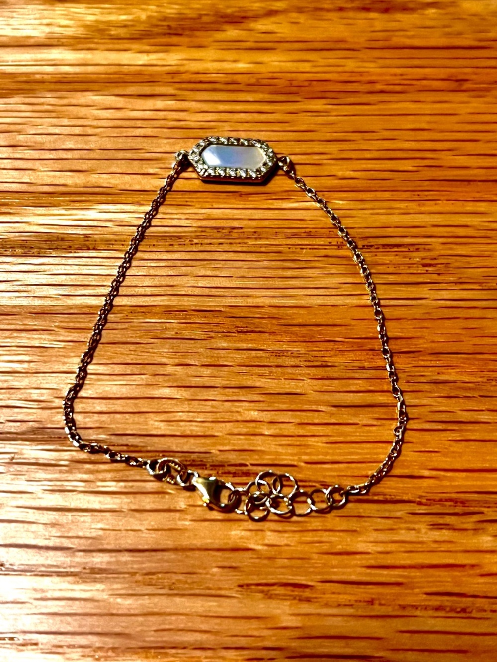 14k Gold Pearl Hexagon Pendant Bracelet